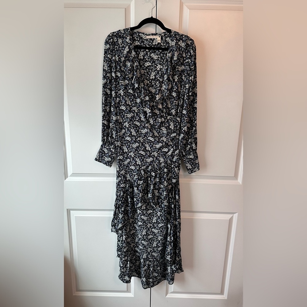 Chelsea & Violet Wrap Dress High Low Ruffle Dress Twilight Night Floral (Size M)